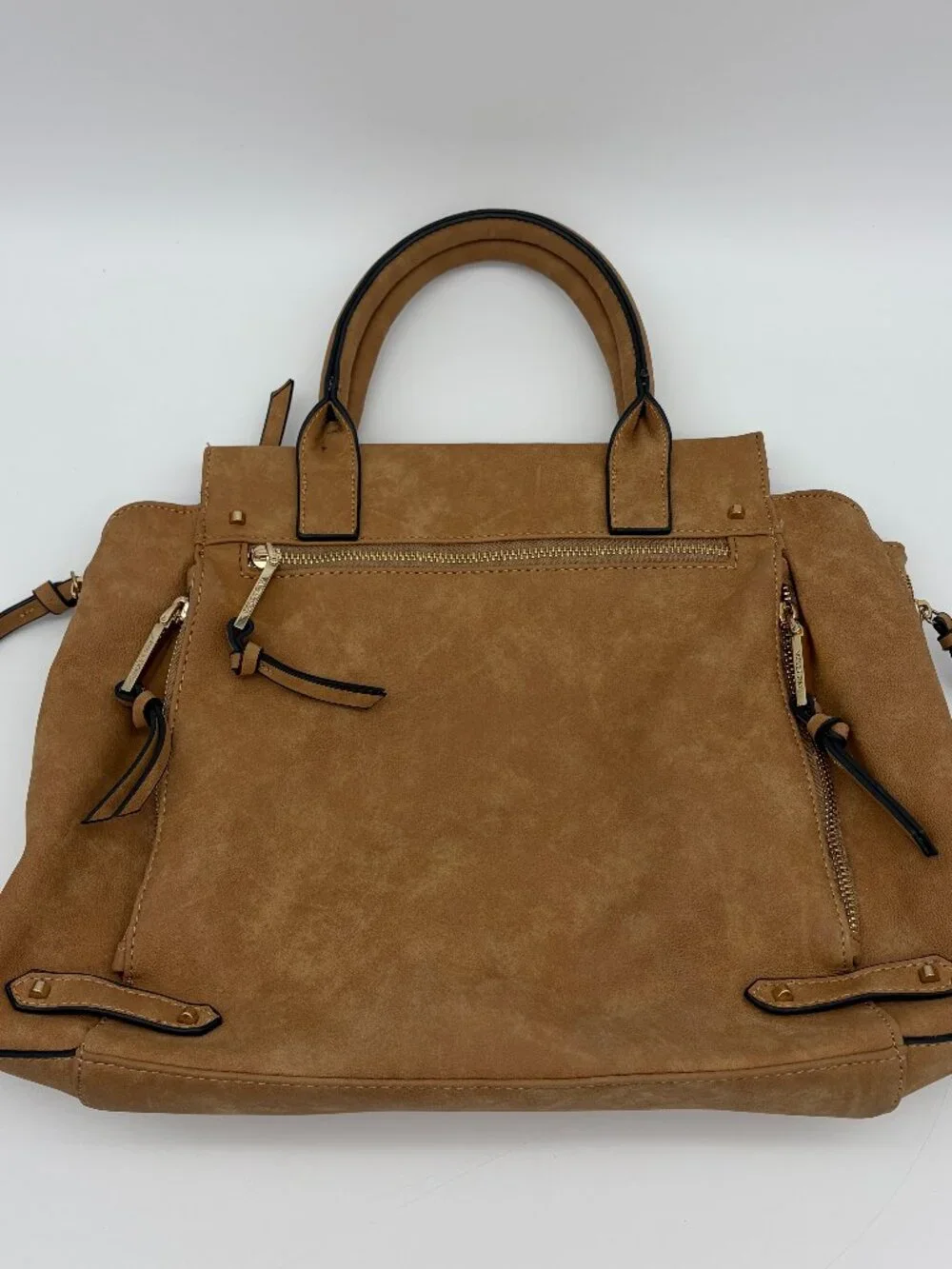Violet Ray NY Multi-Zip Satchel Shoulder Bag - Light Brown.Elegant Everyday Tote
